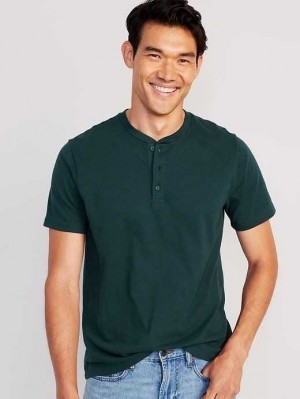 Old Navy Soft-Washed Kurzes-Sleeve Henley T-Shirt T-shirts Herren Tiefesgrün | 8429RONBZ