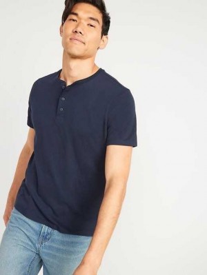 Old Navy Soft-Washed Kurzes-Sleeve Henley T-Shirt T-shirts Herren Navy | 8542VRDUE