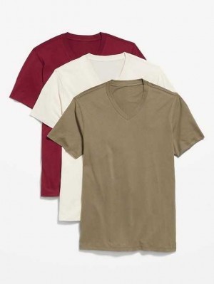 Old Navy Soft-Washed V-Neck T-Shirt 3-Pack T-shirts Herren Rot Bordeaux | 4910MEWFL