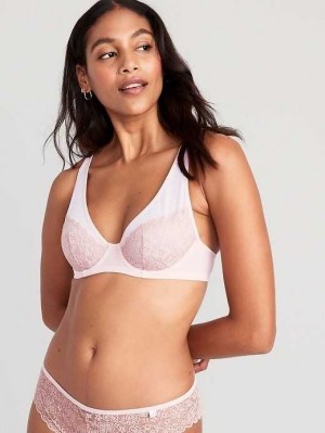 Old Navy Spitze-Paneled Mesh Underwire Plunge Bra BHs Damen Rosa Hellblau | 0148GWLST