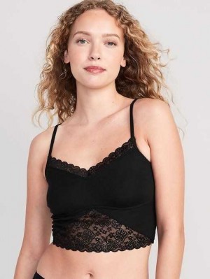 Old Navy Spitze-Paneled Rib-Knit Brami Top Unterwäsche Damen Schwarz | 1285RLAZB