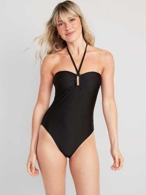 Old Navy Square-Ring Halter One-Piece Swimsuit Badeanzüge Damen Schwarz | 7451XMHWN
