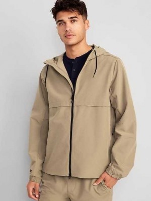 Old Navy StretchTech Wasser-Repellent Mit Kapuze 2-Way-Zip Jacket Sportbekleidung Herren Braun | 0617IZVKW