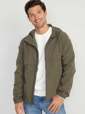 Old Navy StretchTech Wasser-Repellent Mit Kapuze 2-Way-Zip Jacket Sportbekleidung Herren Grün | 0769EWZJS