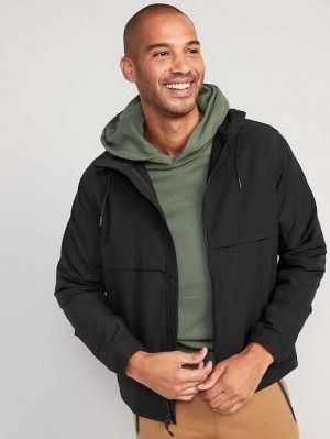 Old Navy StretchTech Wasser-Repellent Mit Kapuze 2-Way-Zip Jacket Sportbekleidung Herren Schwarz | 7412POIZC
