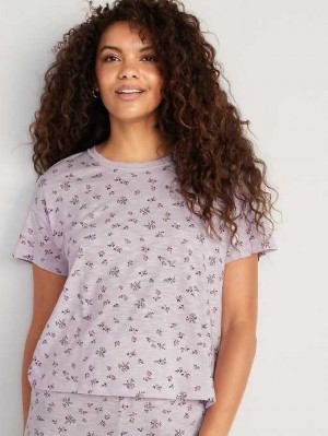 Old Navy Sunday Sleep Floral Slub-Knit Pajama T-Shirt Pyjama Damen Lila | 4837SXWBY