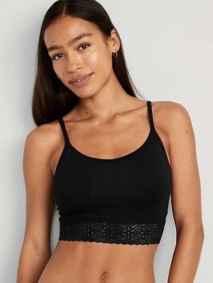 Old Navy Supima Baumwoll-Blend Spitze-Trim Cami Bra BHs Damen Schwarz | 2584TSJCD