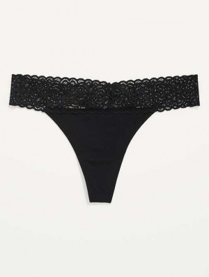 Old Navy Supima Baumwoll-Blend Spitze-Trim Tanga Underwear Unterwäsche Damen Schwarz | 6420WYOUD