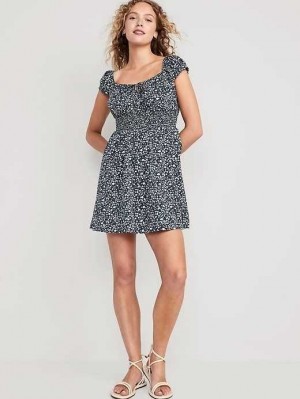 Old Navy Taille-Defined Floral Mini Kleider Kleid Damen Navy | 7182VEYFN