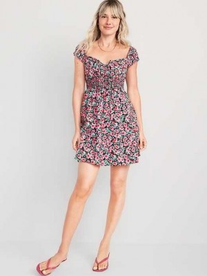 Old Navy Taille-Defined Floral Mini Kleider Kleid Damen Painted Floral | 7634AOSRW