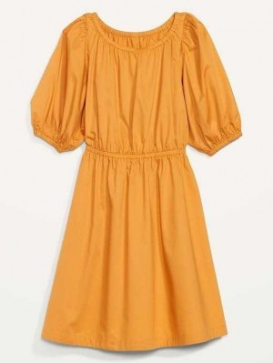 Old Navy Taille-Defined Poplin Puff Sleeve Mini Kleider Kleid Damen Gold | 5691NMBPL