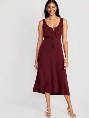 Old Navy Taille-Defined Ärmellose Crepe Midi Kleider Kleid Damen Rot Bordeaux | 9762ZSAJF