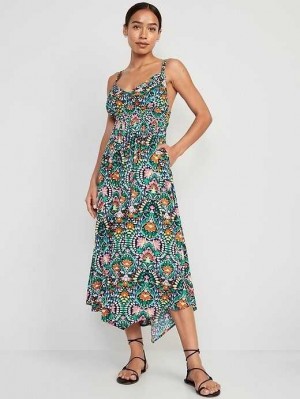 Old Navy Taille-Defined Ärmellose Matching-Print Maxi Kleider Kleid Damen Blau | 6890TPWLH