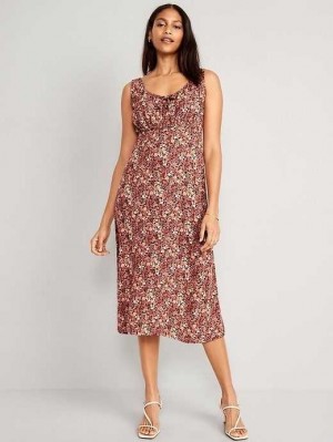 Old Navy Taille-Defined Ärmellose Printed Crepe Midi Kleider Kleid Damen Braun | 7124THFAW