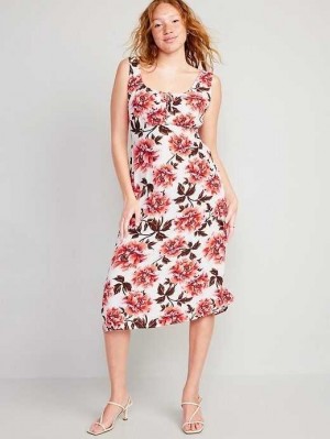 Old Navy Taille-Defined Ärmellose Printed Crepe Midi Kleider Kleid Damen Weiß | 9584RHPUY