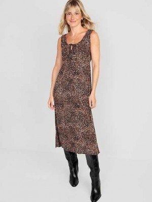 Old Navy Taille-Defined Ärmellose Printed Crepe Midi Kleider Kleid Damen Wild Spots | 1238DHUCM
