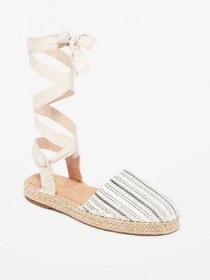 Old Navy Textil Spitze-Up Espadrilles Sandals Sandalen Damen Schwarz Weiß | 4072DYOPA