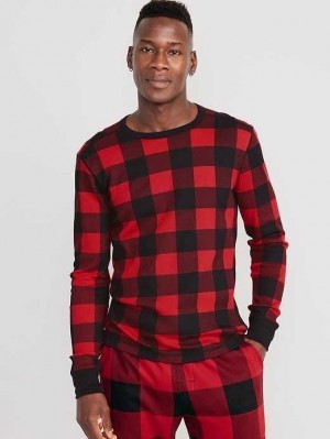 Old Navy Thermal-Knit Long-Sleeve Plaid T-Shirt T-shirts Herren Rot | 6937KNDHB