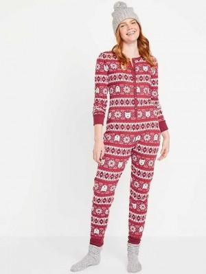 Old Navy Thermal-Knit Pajama One-Piece Pyjama Damen Rot | 0791LZATP