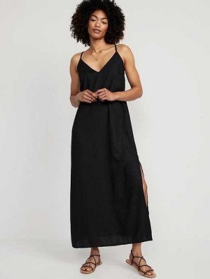 Old Navy Tie-Back Maxi Slip Kleider Kleid Damen Schwarz | 1907UPFNK