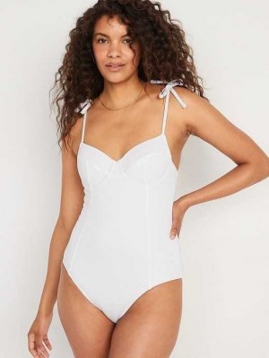 Old Navy Tie-Shoulder Pique Underwire One-Piece Swimsuit Badeanzüge Damen Calla Lily | 5780HUZIB