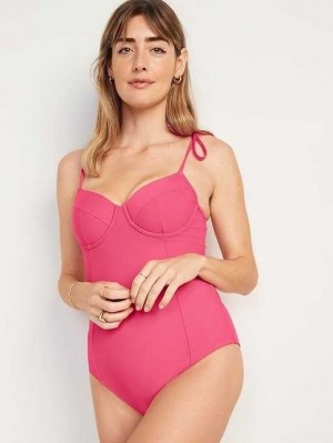 Old Navy Tie-Shoulder Underwire One-Piece Swimsuit Badeanzüge Damen Rosa | 8762WFPIV