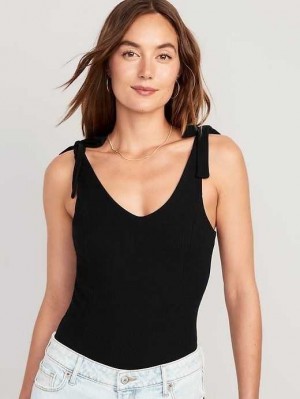 Old Navy Tie-Shoulder V-Neck Rib-Knit Bodysuit Oberteile Damen Schwarz | 6049MCLOX