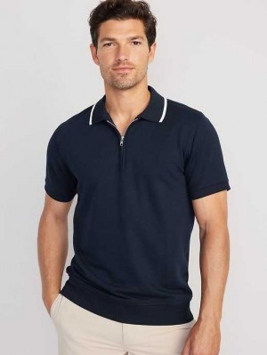 Old Navy Tipped-Collar French Terry 1/4-Zip Polo Sweatshirt Herren Navy Weiß | 5836CWXOT