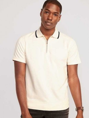 Old Navy Tipped-Collar French Terry 1/4-Zip Polo Sweatshirt Herren Weiß Navy | 8475UFNMA