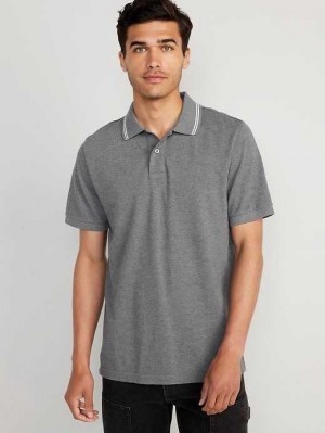 Old Navy Tipped-Collar Klassische Fit Pique Polo Polo Shirts Herren Grau | 2683BIHDO
