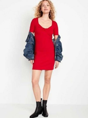 Old Navy Twist-Front Rib-Knit Mini Kleider Kleid Damen Rot | 2715RVBYA