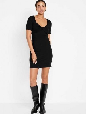 Old Navy Twist-Front Rib-Knit Mini Kleider Kleid Damen Blackjack | 8576FEJWG