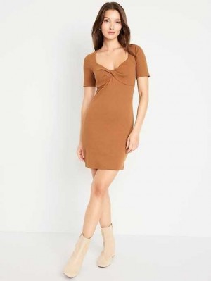 Old Navy Twist-Front Rib-Knit Mini Kleider Kleid Damen Spiced Saffron | 1260GWJBP