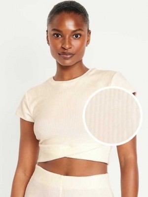 Old Navy Ultra-Cropped Velour Performance Top Lauftop Damen Creme De La Creme | 4937FTKNO