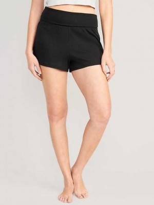 Old Navy UltraLite Foldover-Taille Rib-Knit Lounge Shorts Pyjama Damen Schwarz | 9164QPUDF