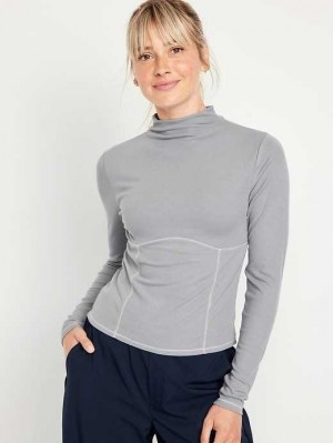 Old Navy UltraLite Mock-Neck Rib-Knit Top Lauftop Damen Cinder Smoke | 2641OYBJR