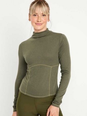 Old Navy UltraLite Mock-Neck Rib-Knit Top Lauftop Damen Conifer | 2897YFWDC