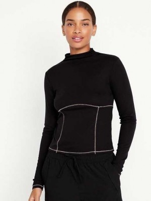 Old Navy UltraLite Mock-Neck Rib-Knit Top Lauftop Damen Schwarz | 9658OAMWR