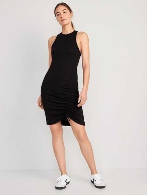 Old Navy UltraLite Racerback Rib-Knit Ruched Kleider Sportbekleidung Damen Schwarz | 8219QORAF