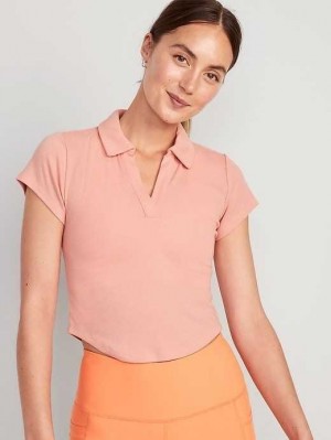 Old Navy UltraLite Rib-Knit Cropped Polo Shirt Lauftop Damen Koralle | 2634MANHP