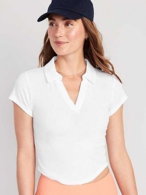 Old Navy UltraLite Rib-Knit Cropped Polo Shirt Lauftop Damen Weiß | 3621OAICL