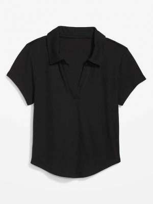 Old Navy UltraLite Rib-Knit Cropped Polo Shirt Lauftop Damen Schwarz | 1543EMSJB