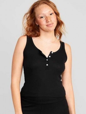 Old Navy UltraLite Rib-Knit Henley Lounge Tank Top Pyjama Damen Schwarz | 1928WIQGT