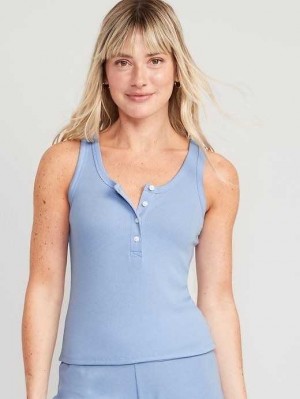 Old Navy UltraLite Rib-Knit Henley Lounge Tank Top Pyjama Damen Blau | 7106INSRJ