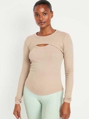 Old Navy UltraLite Rib-Knit Layering Shrug Top Lauftop Damen Beige | 5172MGJHE