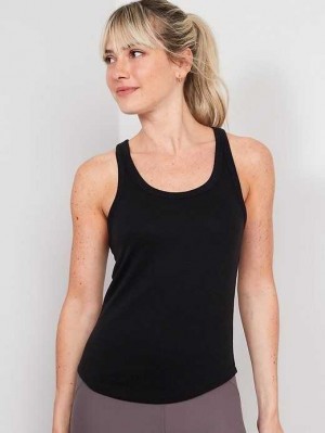 Old Navy UltraLite Rib-Knit Racerback Tank Top Lauftop Damen Schwarz | 2791IXMAT