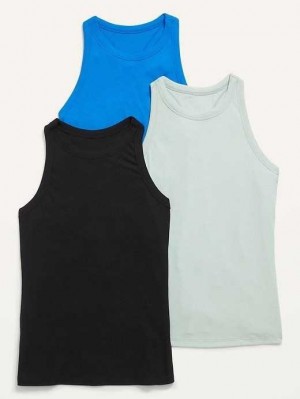 Old Navy UltraLite Rib-Knit Racerback Tank Top 3-Pack Lauftop Damen Solid Cool | 4291RNMAH