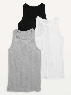Old Navy UltraLite Rib-Knit Racerback Tank Top 3-Pack Lauftop Damen Schwarz | 9015HPCDX