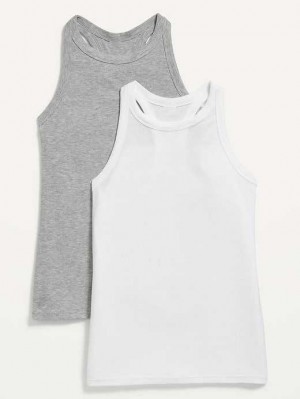 Old Navy UltraLite Rib-Knit Racerback Tank Top 2-Pack Lauftop Damen Weiß Grau | 0961ONKIG