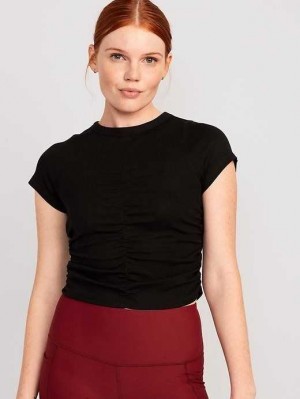 Old Navy UltraLite Rib-Knit Ruched T-Shirt Lauftop Damen Schwarz | 2960UFIXD